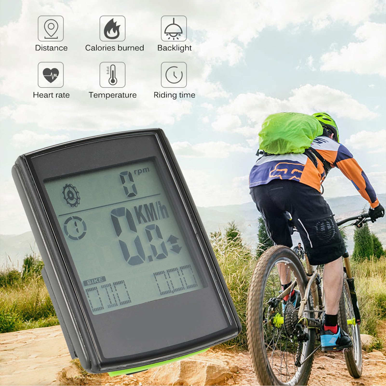 Ordinateur de Vélo sans Fil 3 en 1 avec Cadence, Moniteurs de Fréquence Cardiaque, Distance Accumulée pour Vélo