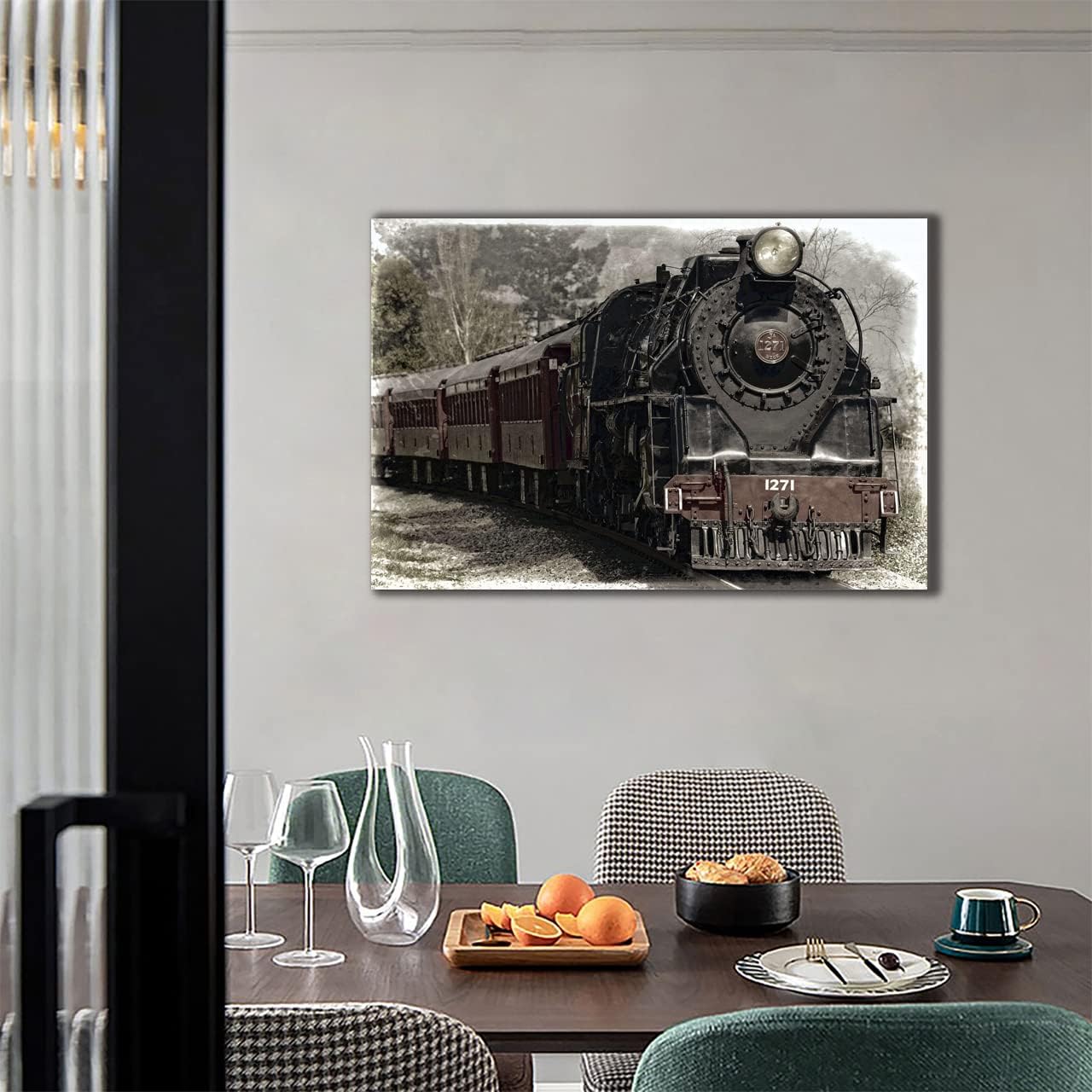Canvas Wall Art Print Train Art Poster Steam Retro Train Tracks Poster Decorative Canvas Wall Art for Living Room, Bedroom, Office (Framed-style,16x24inch/40x60cm)