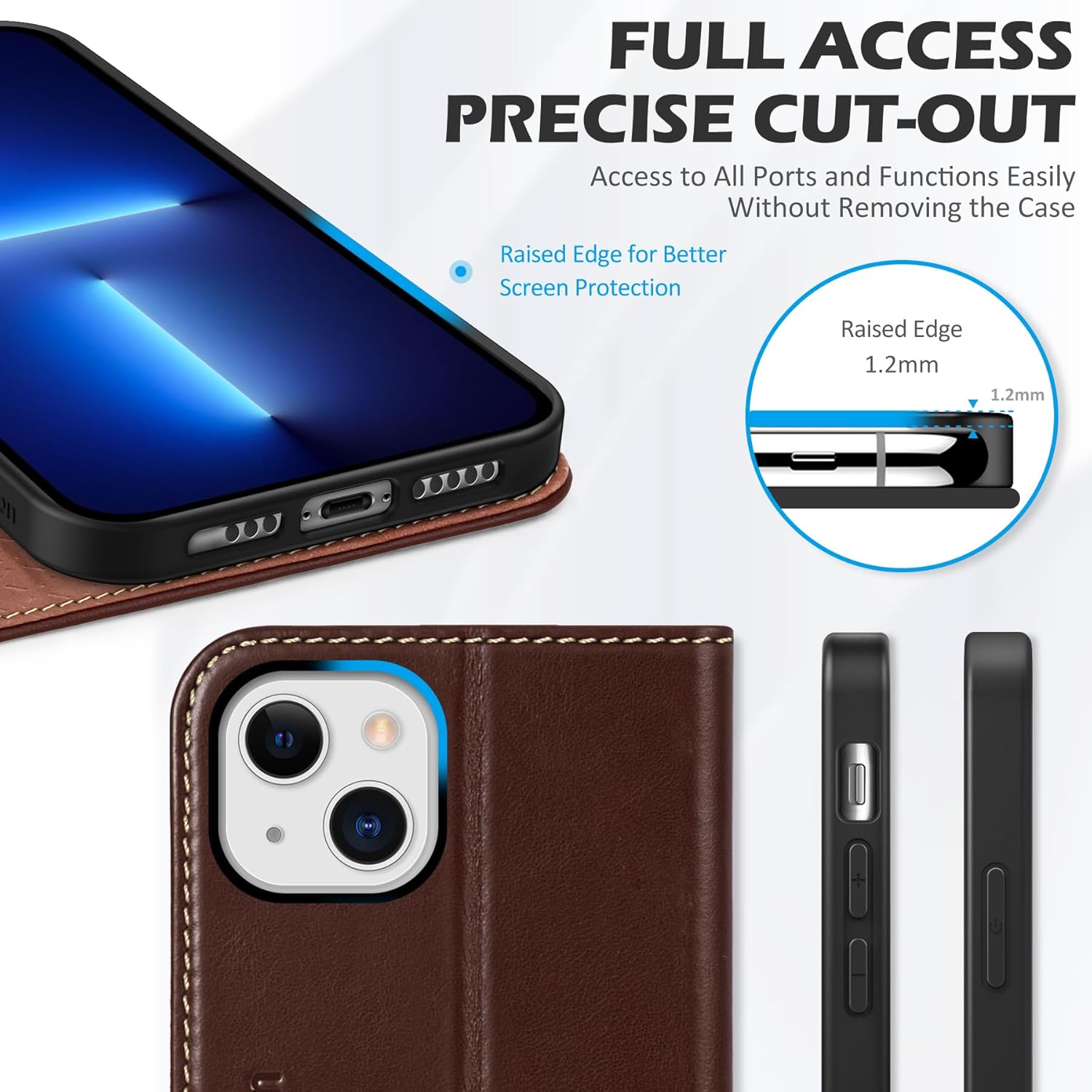 SHIELDON Case for iPhone 13 6.1" 5G, Genuine Leather Wallet Magnetic Book Protection Cover, Kickstand RFID Blocking Credit Card Holder Compatible with iPhone 13 2021 - Retro Coffee - Image 8