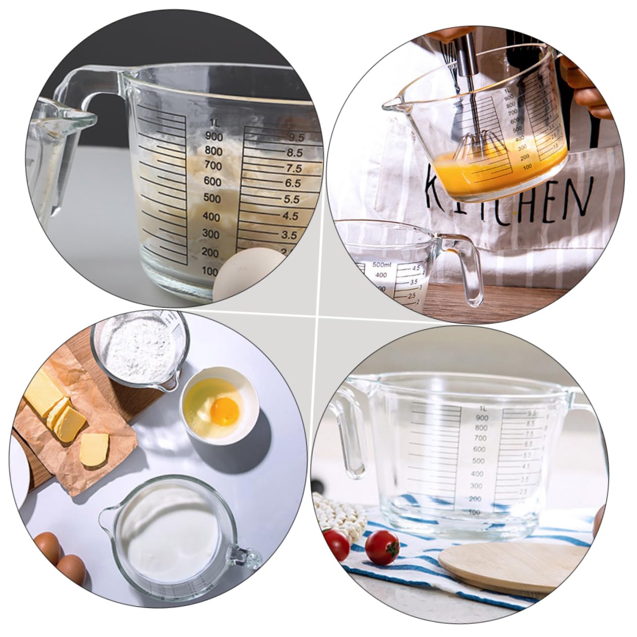 COLLBATH Tasse à Mesurer et Facile à Nettoyer Résistant la Chaleur en Verre avec Couvercle en Bois Réutilisable pour Mesurer Huile et Jus Cuisine