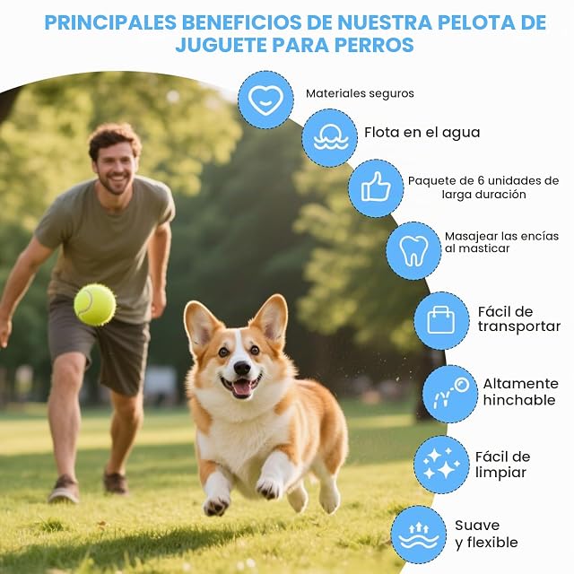 Foto 4 de 7 de Nobleza Pelota Perro, 6 Pack Interactiva Pelotas Tenis para Perros, Caucho Natural