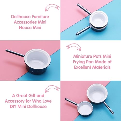 Miniatura 5 de simarro Juego de 4 utensilios de cocina para casa de muñecas, ollas y sartenes de metal en miniatura, accesorios de decoración de casa de muñecas,