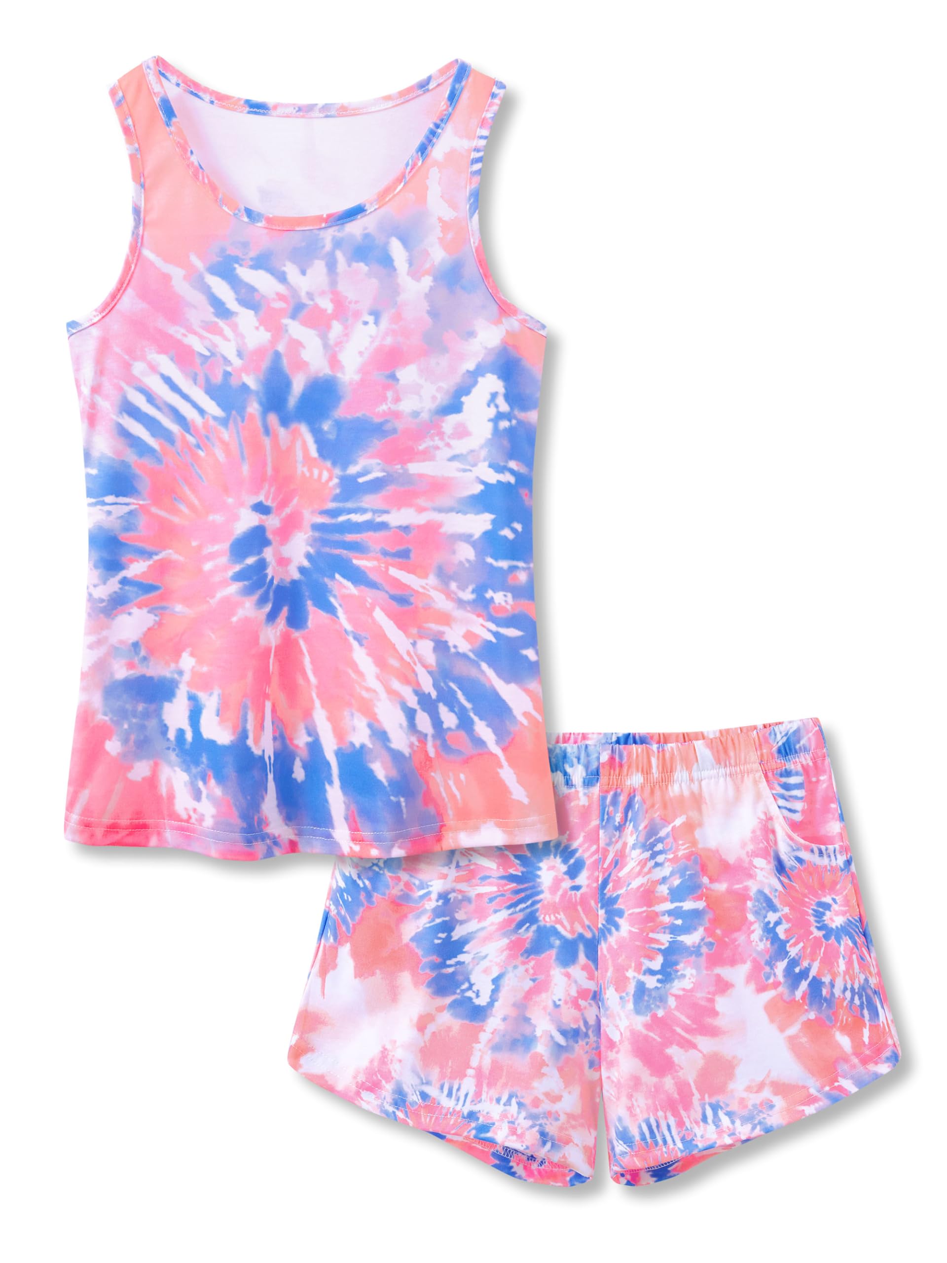 Beezizac Neon Tie Dye Spiral Pattern/Butterfly Pajamas for Girls Tee & Shorts PJ Set Size 6-18