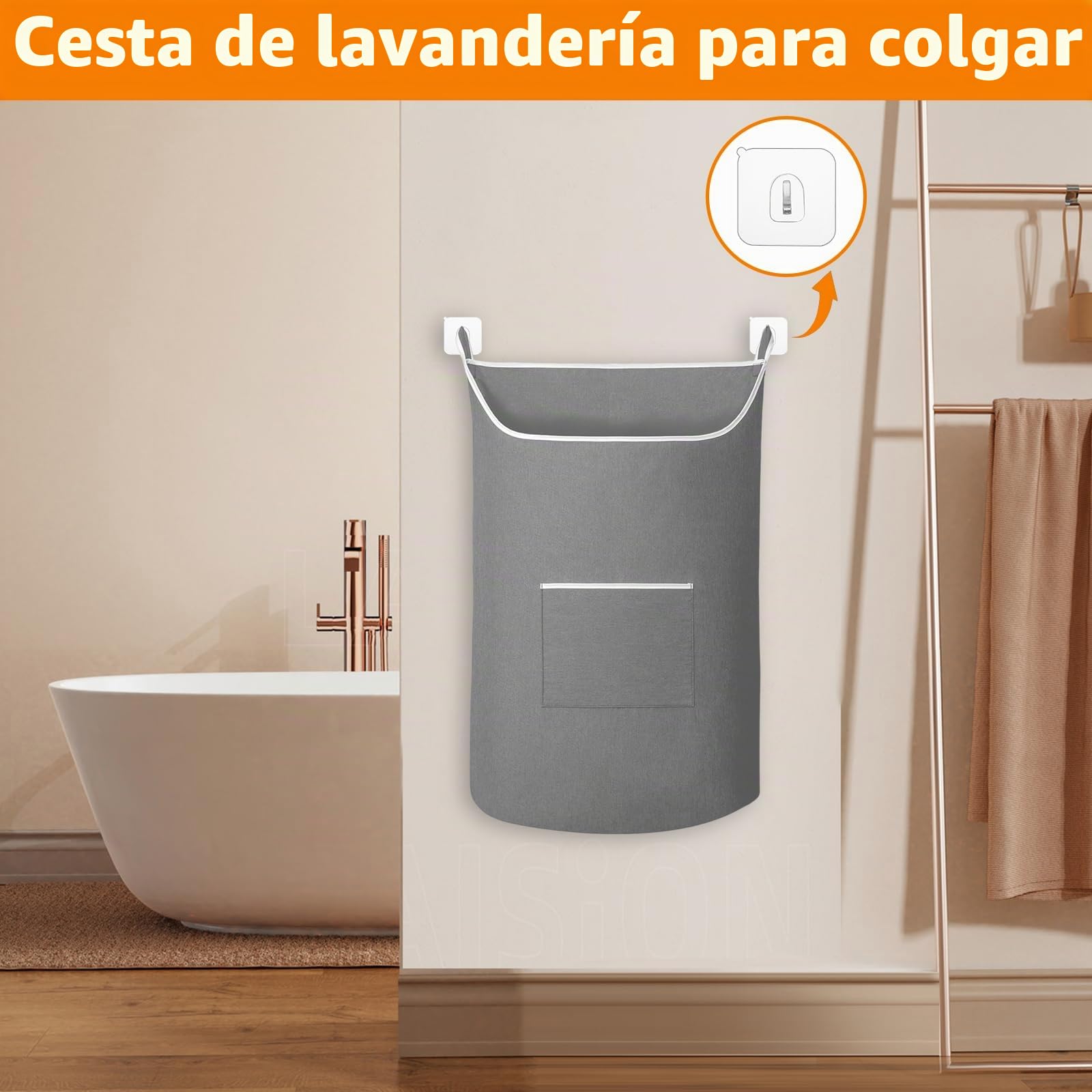 YAYODS 2 unidades de bolsas de lavandería para colgar, 91 x 56 cm, cesta para la colada colgante, cesta para la colada en la pared, color gris, bolsas de lavandería grandes, para colgar la puerta