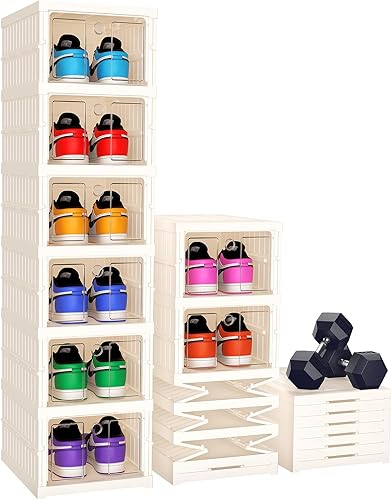 Caja de almacenamiento plegable para zapatos, organizador de 6 niveles de plástico con puerta transparente para entrada, contenedores de