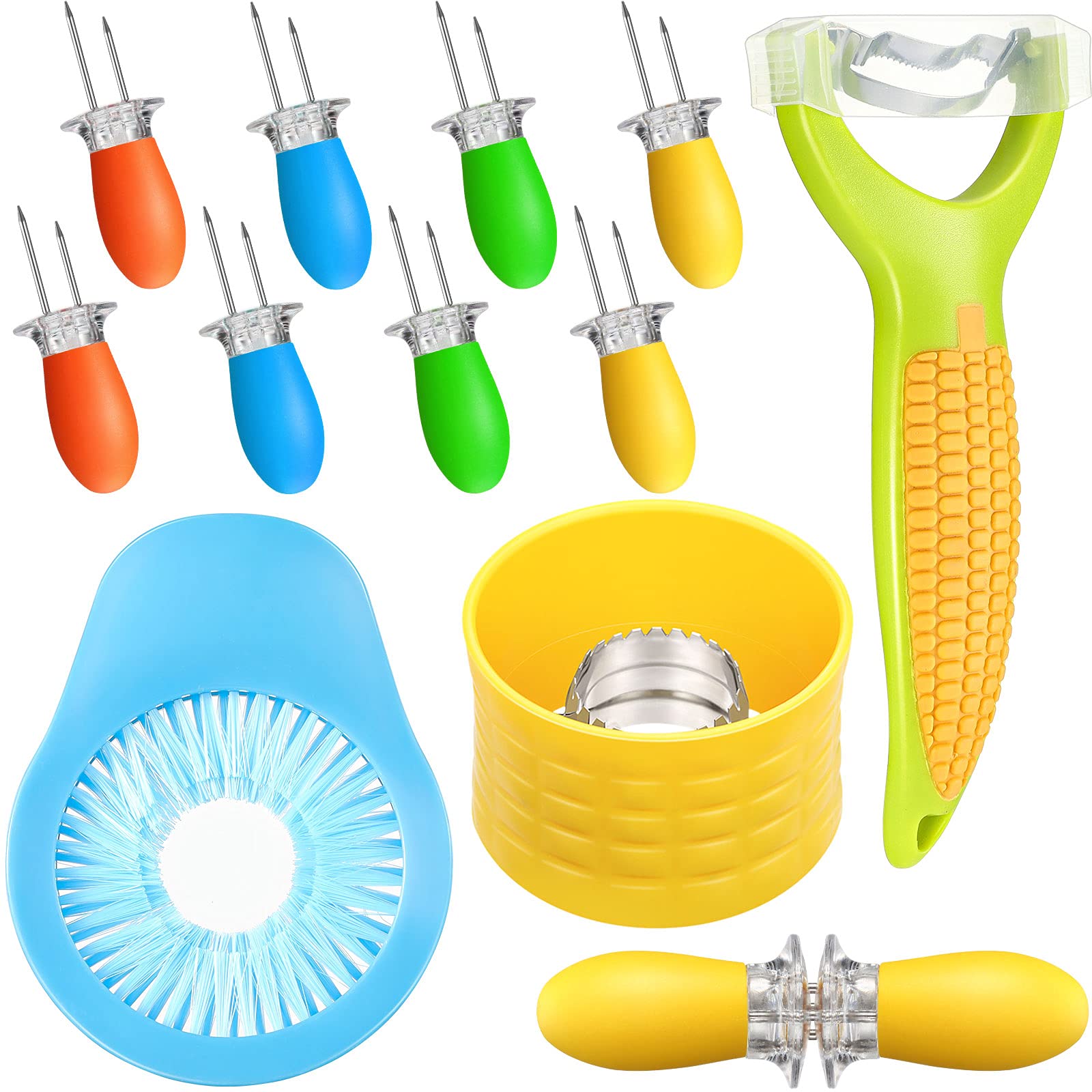 Honoson 13 Pieces Cob Corn Stripper Corn Zipper Corn Silk Remover Corn Cob Holders Corn Peeler Corn Holder Pins for Home Kitchen Restaurant Use