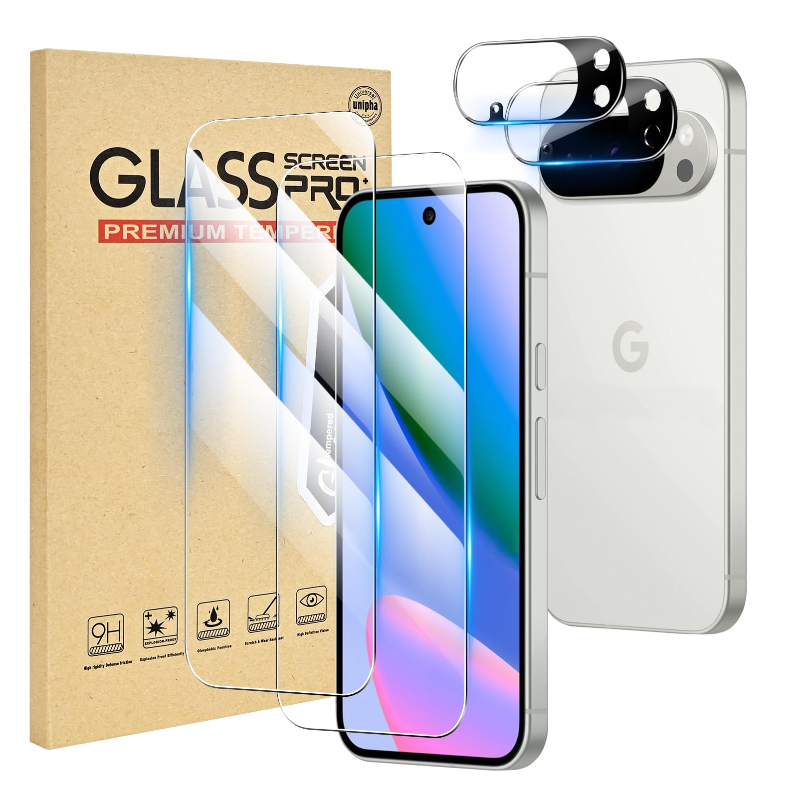 EasEasy Google Pixel 10 Pro ガラスフィルム 2枚 + カメラフィルム 2枚 9H硬度 指紋認証対応 自動吸着 気泡防止 指紋防止 グーグルピクセル10pro対応保護フィルム レンズフィルム 耐衝撃 飛散防止 高透過率 貼り付け簡単 pixel10 プロ 液晶画面 カメラ保護