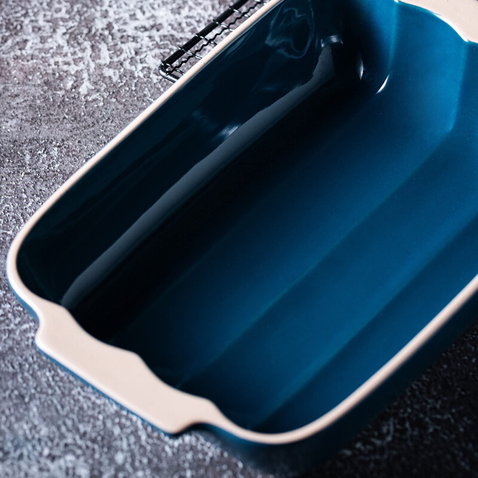 Fuente para Hornear Casserole rectangular Pan para hornear Pan Multi Baker plato, plato para hornear con asa, plato de cazuela de cerámica, Pan de lasaña para cenar y banquete, azul Bandejas Horno