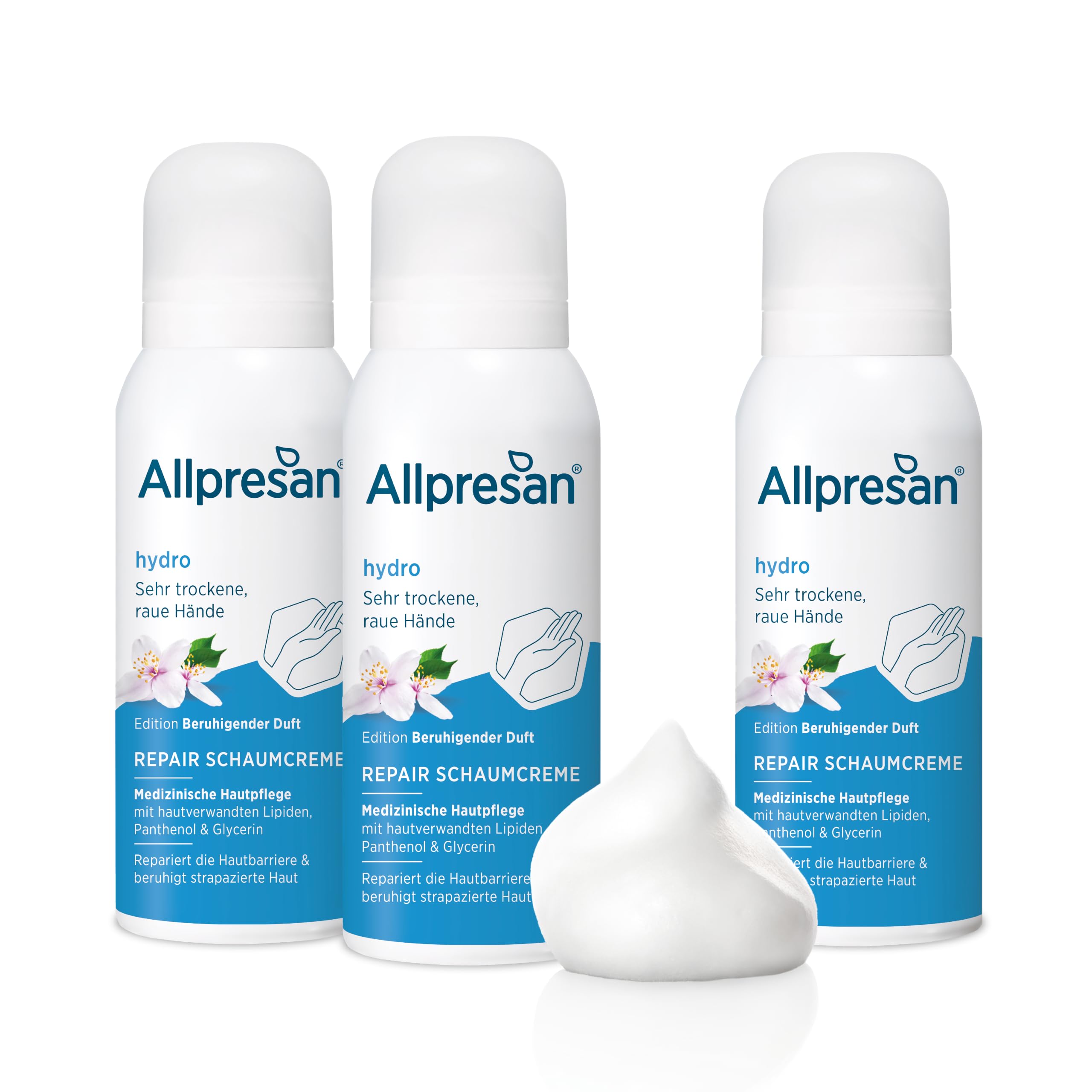 Allpresan Crema in schiuma Repair Hydro con profumo rilassante, per la cura delle mani molto secche e ruvide, 100 ml (confezione da 3)