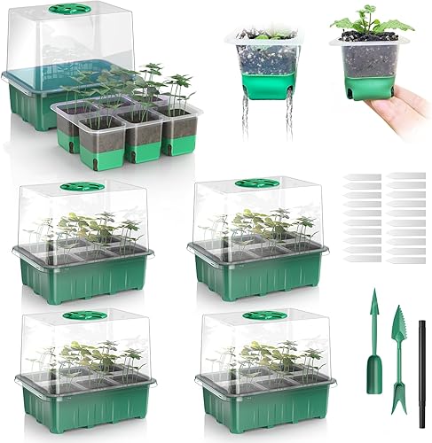 Miniatura 1 de Bandeja de inicio de semillas con luz de cultivo 30 células grandes flexibles emergentes paquete de 5 bandejas de inicio de plántulas con cúpula de