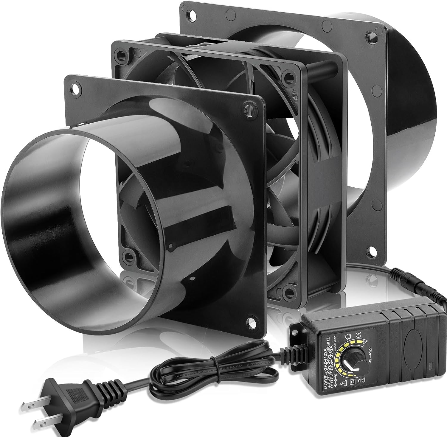 120mm x 38mm 4 Inch Duct Booster Small 12V Exhaust Fan with AC Variable Controller for DIY Paint/Dryer/Smoker/Growtent/3D Laser/Solder Fume Extractor-D1238