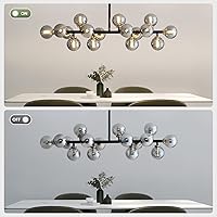 Vista 8 de CROSSIO 16 Lights Mid Century Modern Chandelier Black Linear Chandelier Light Fixtures Glass Globe Sputnik Pendant Light for Dining Room Kitchen