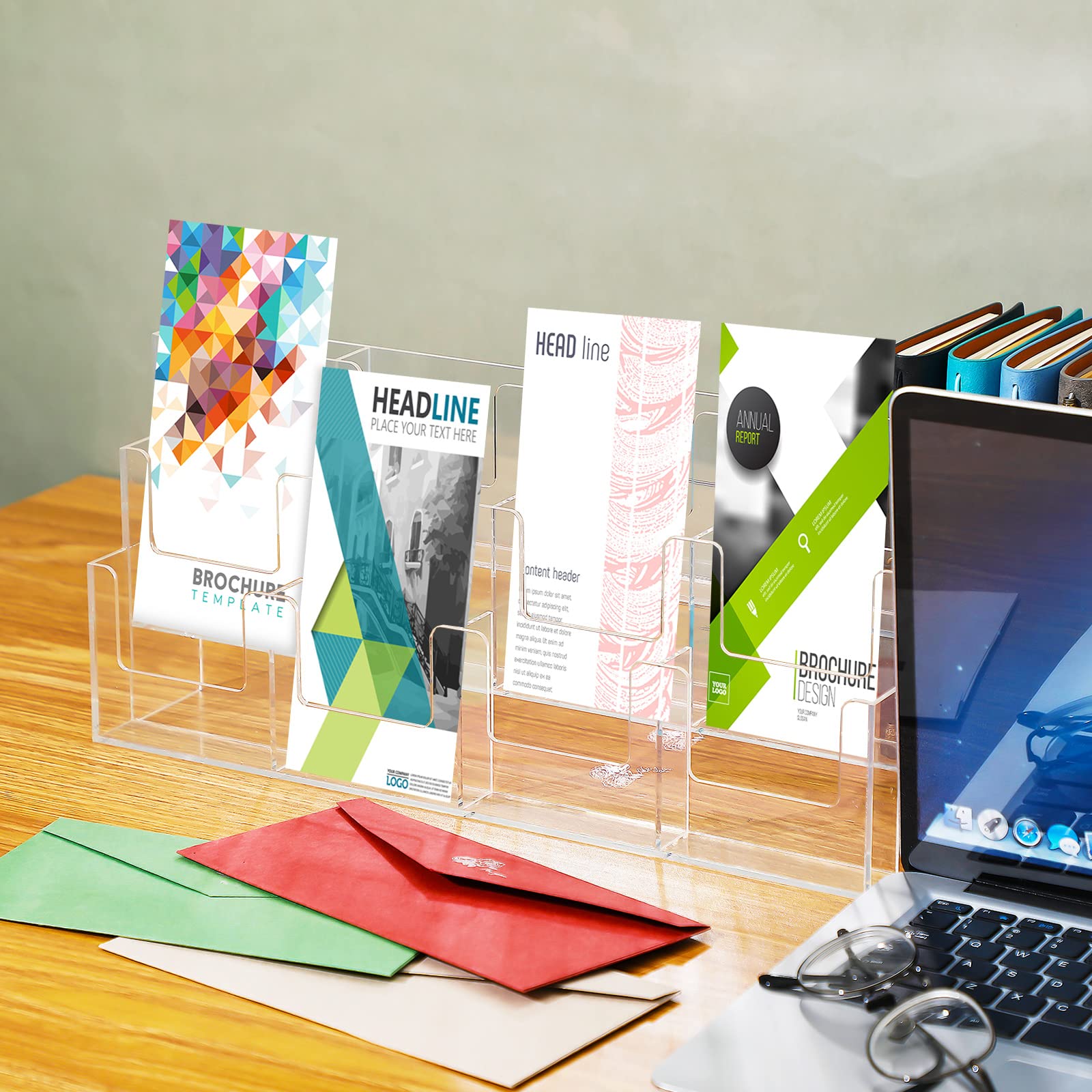 Kigley Brochure Holder Acrylic Brochure Display Stand Tabletop Greeting Card Display Flyer Holder Clear Literature Holder for Pamphlet, Document, Sign, Letters, Folders (12 Pockets)
