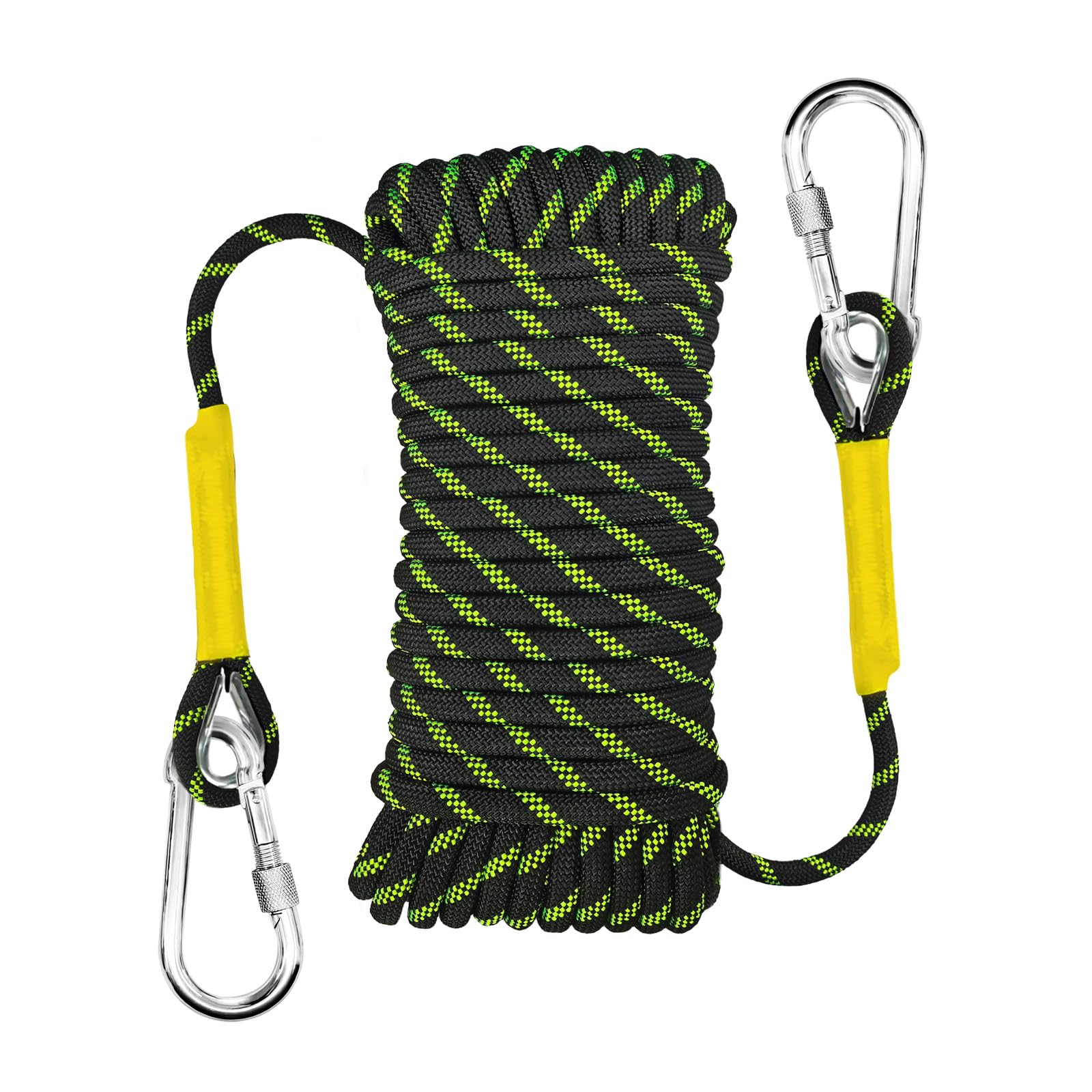 Corda Per Arrampicata 10mm Corda Statica All'aperto 20m Statica Parafoglio Corda Tessuta Nylon 2 Ganchi in Acciaio Escursioni All'aperto Sport di Arrampicata Camping UIAA Riflettente Nero