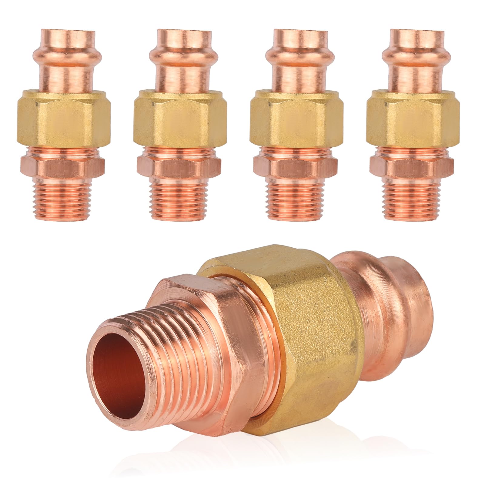 (Paquete de 5) Conectores de unión de Cobre a presión GUOFIS, 1/2" a presión x 1/2" Macho, unión LF de Cobre a presión Macho (PRESS071-5Pack)
