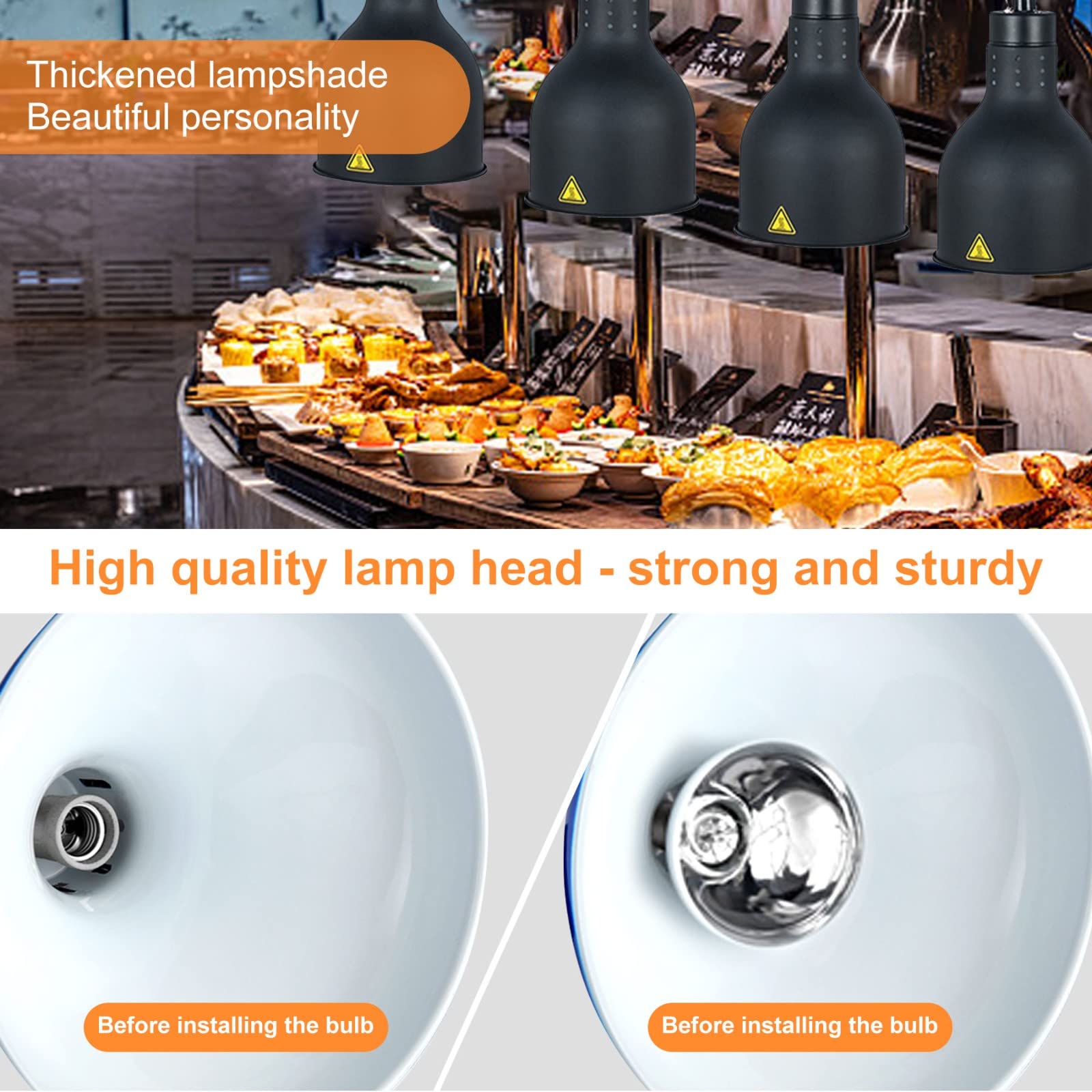 Calentador de Comida Ajustable, Lámpara Colgante de Calor para Alimentos, Calentador de Comida y de Platos para Hogares Bares y Restaurantes, Bombilla de 250W(Size:3pcs)