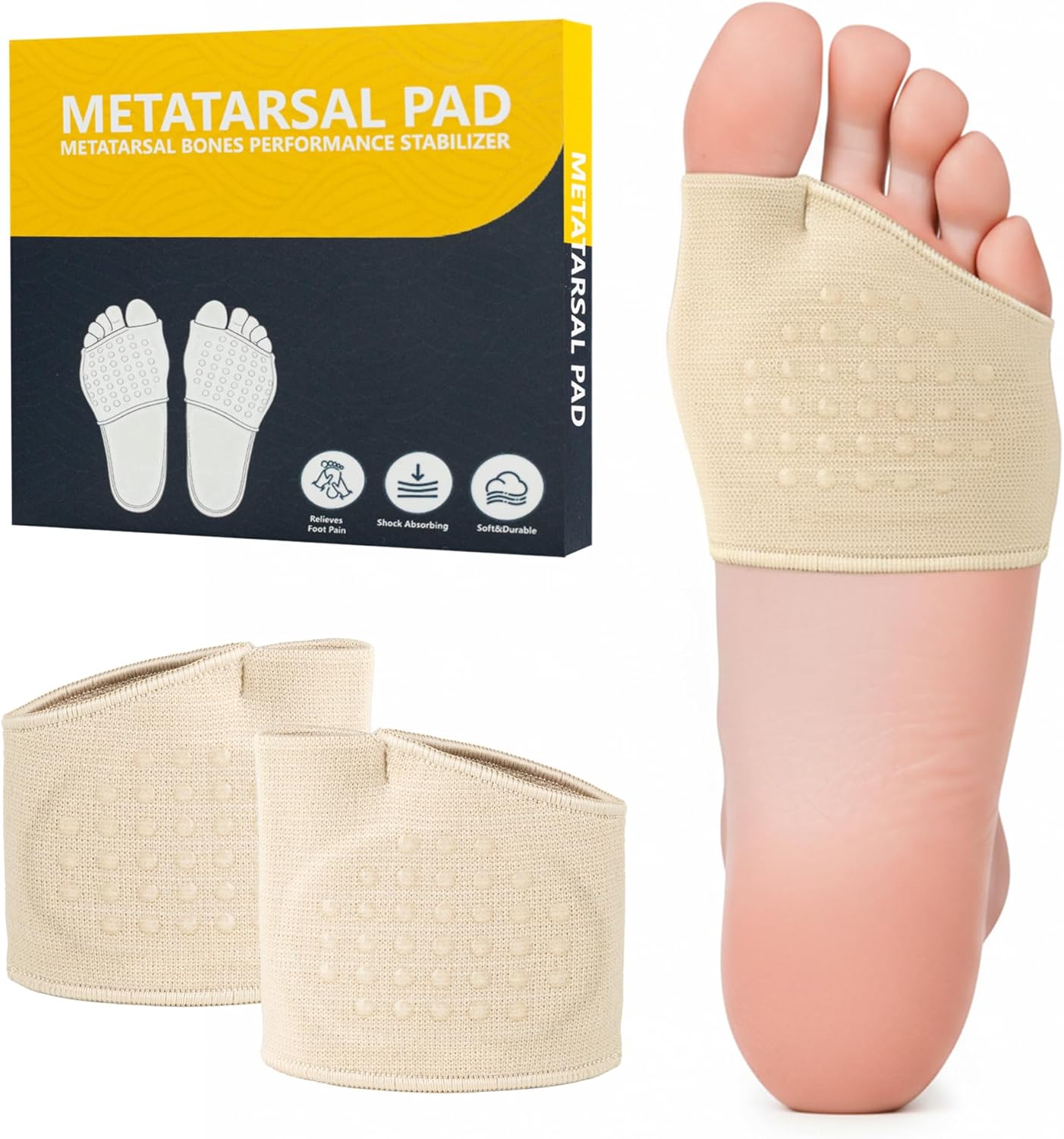 2 PCS Metatarsal Pads for Women and Men - Ball of Foot Pain Relief Cushion with Gel Pad,Foot Pads for Morton's Neuroma & Metatarsalgia Support (Beige, OSFA)