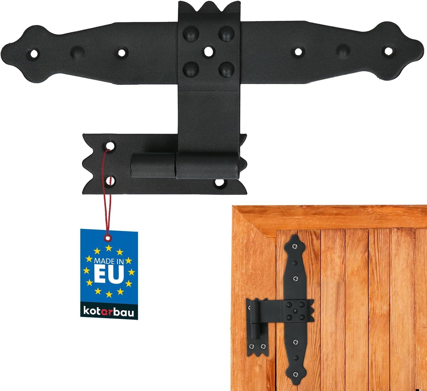 KOTARBAU Mittelkreuzband 236 mm mit Kloben Ladenmittelband Fensterband Faltladen Pulverbeschichtet Schwarz Scharniere Möbel Türen Verbindung Torband (Packung mit 6)