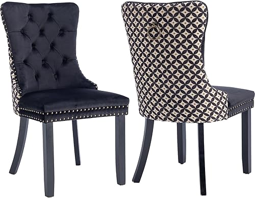 Miniatura 65 de Juego de 2 sillas de cocina y comedor de terciopelo, respaldo exterior capitoné, tapizadas en terciopelo, estructura de madera maciza (celeste, 2