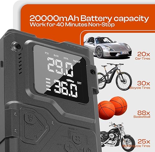 Miniatura 5 de Arrancador con compresor de aire  Batería de coche de 3000 A (todo gasolina10 L diesel), con inflador automático de neumáticos de 150 PSI, paquete