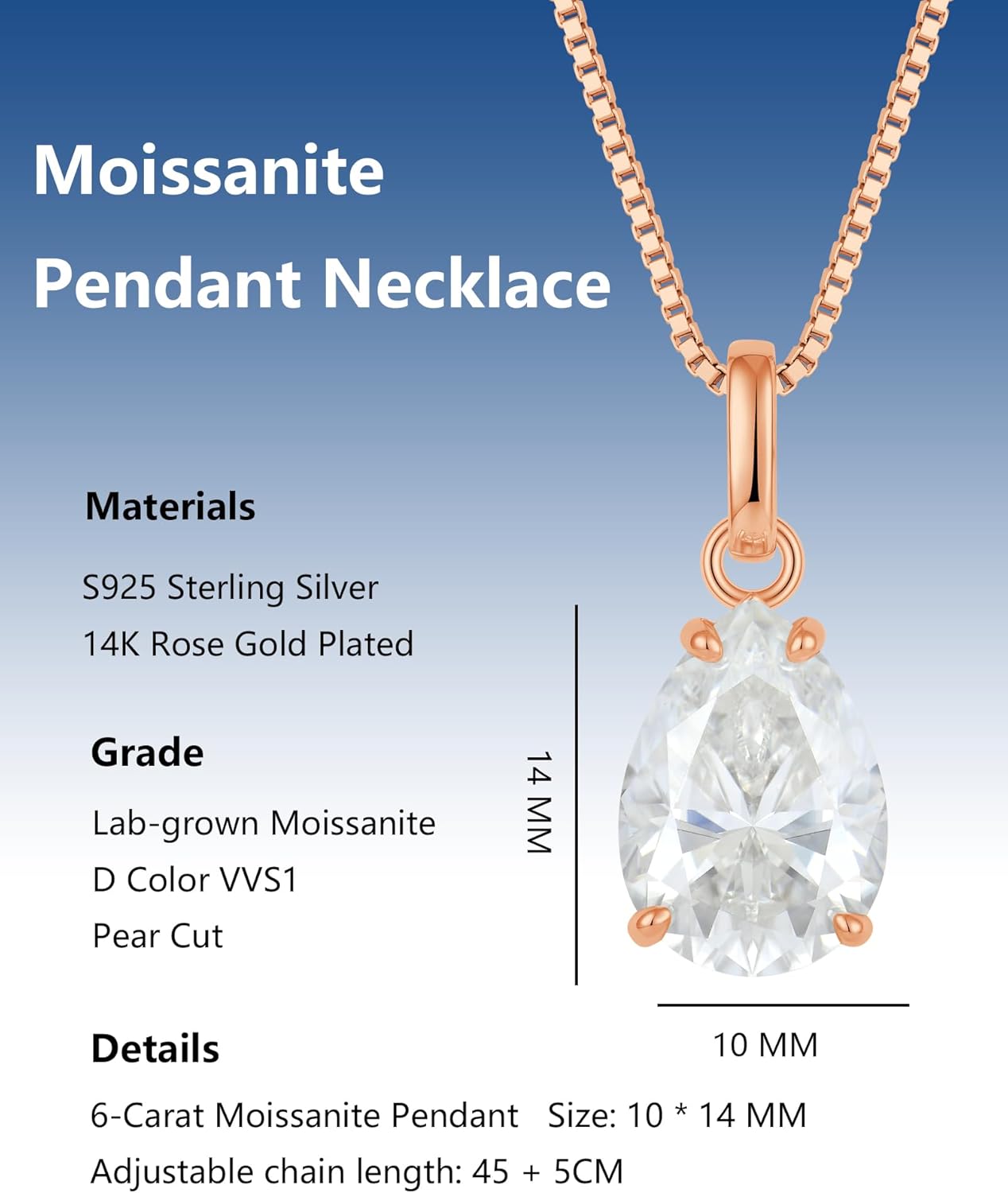 6 ct Moissanite Necklace for Women,925 Sterling Silver Teardrop Pendant 14K White Gold Plated with Certificate - Image 5