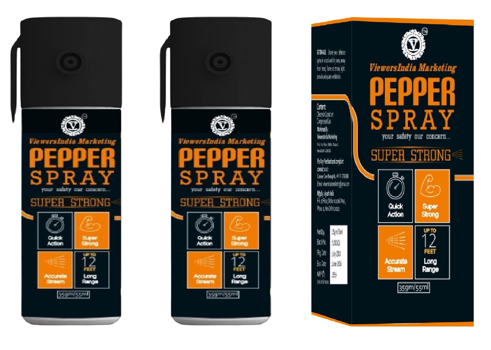 Self Defence Pepper Spray for Woman Safety (110 ml/70gm for Women Men and Girl Power Long Range 12 ft Self Defense (Pack of 2 Black)