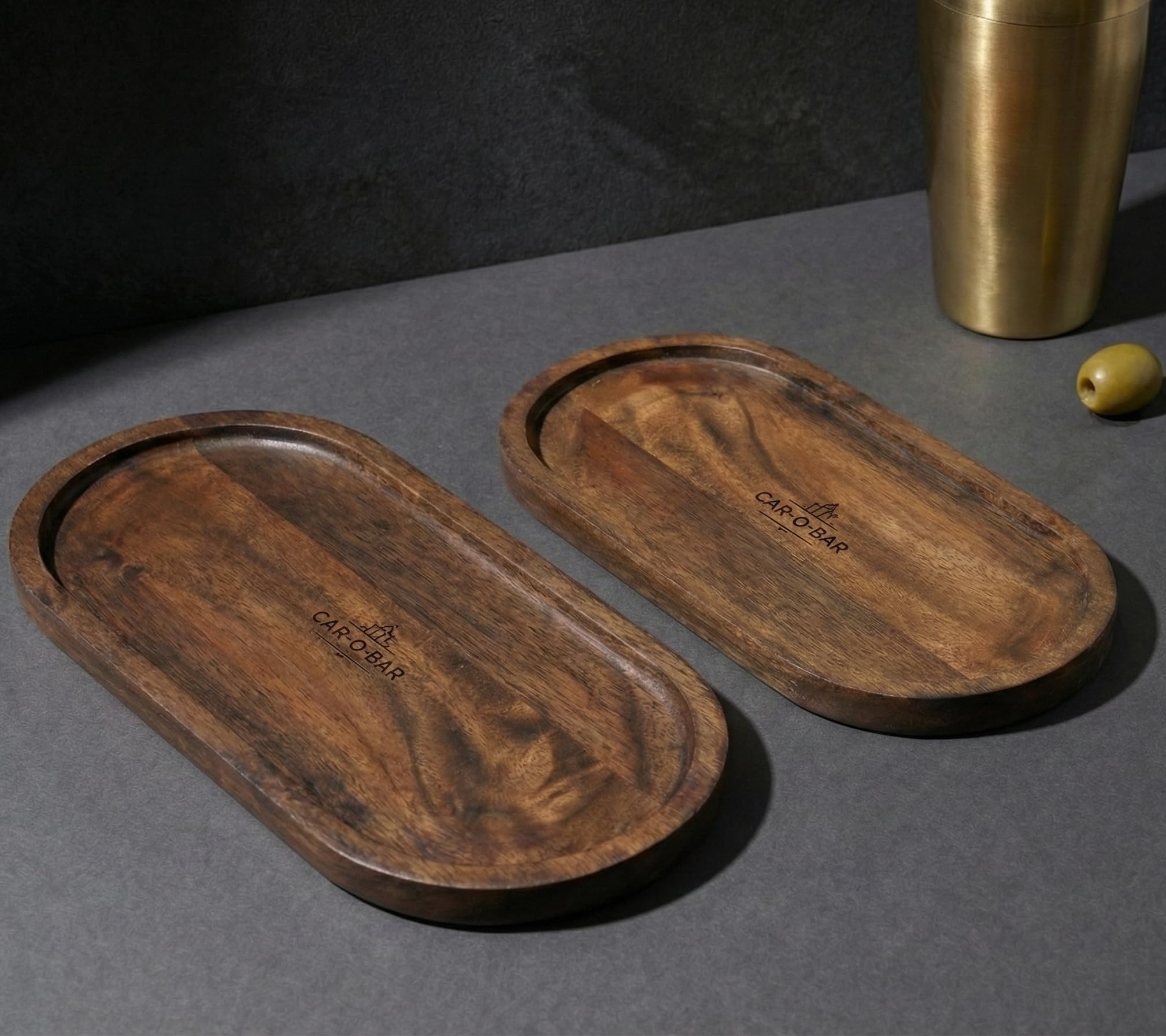 Car-O-Bar Premium Wooden Serving Tray Platter Set of 2 | Acacia Wood | Set of 2 Wooden Tray for Dining & Coffee Table | Platter for Serving Drinks, Tea, Cakes, Snacks & Breakfast