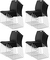 VINGLI 20-Pack Stackable Office Chairs with Metal Sled Base & Ergonomic Plastic Seats - Ideal for Waiting Rooms, Break Rooms, Banquets - Black