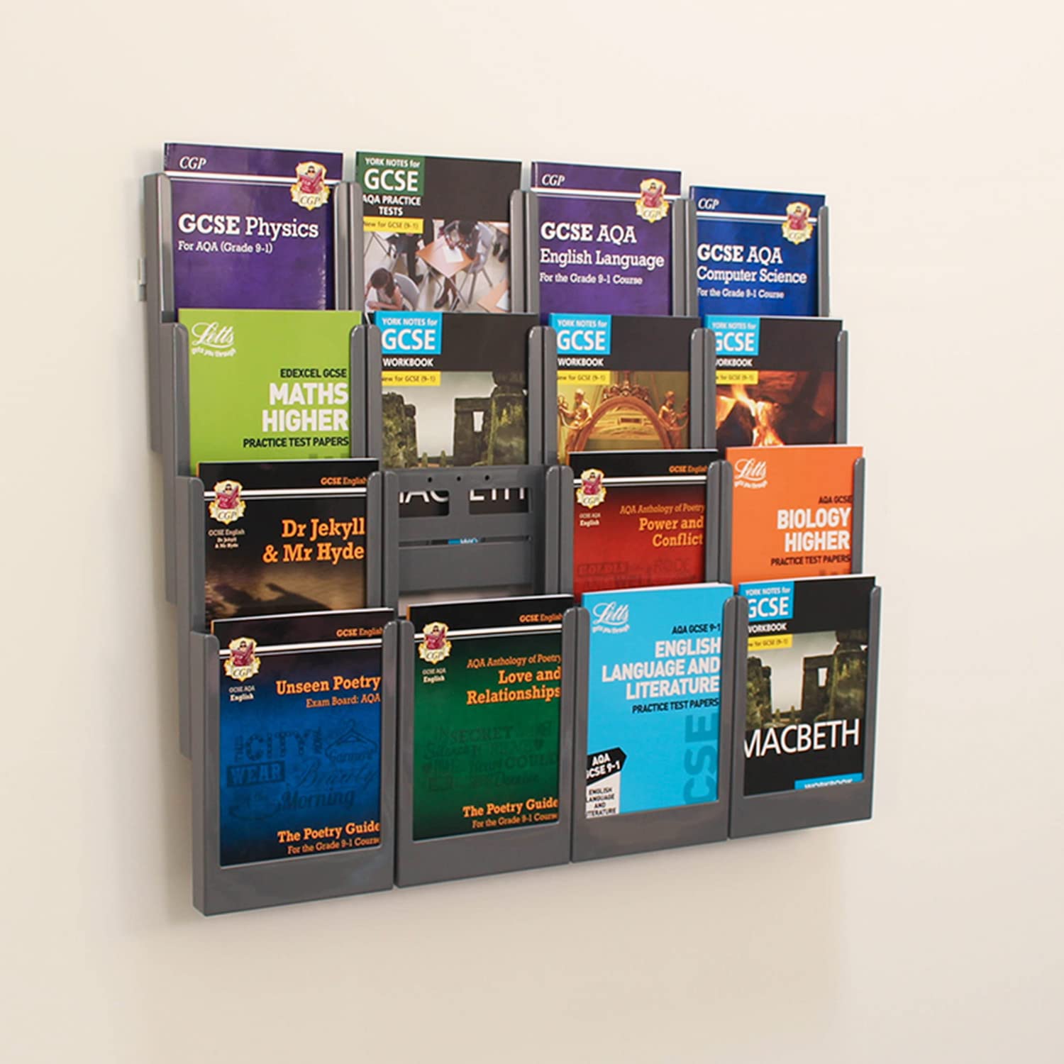 Wonderwall Grey Leaflet Holder A4 | Wall Mounted Literature Display | Brochure Dispenser | Expanda-Stand System | Coloured Pockets 16 X A4 | Ideal For Reception, Office
