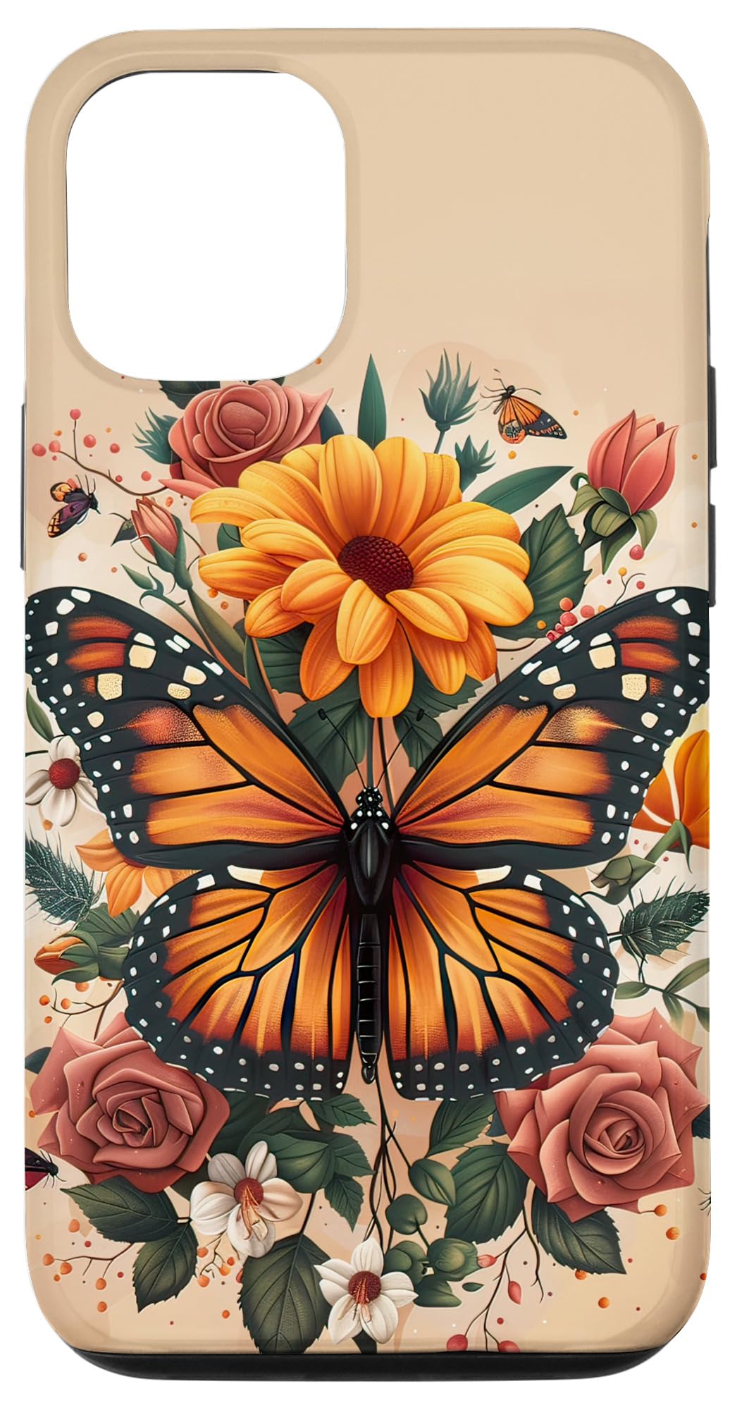 iPhone 15 Pro Orange Monarch Butterfly Floral Flowers Vintage Case