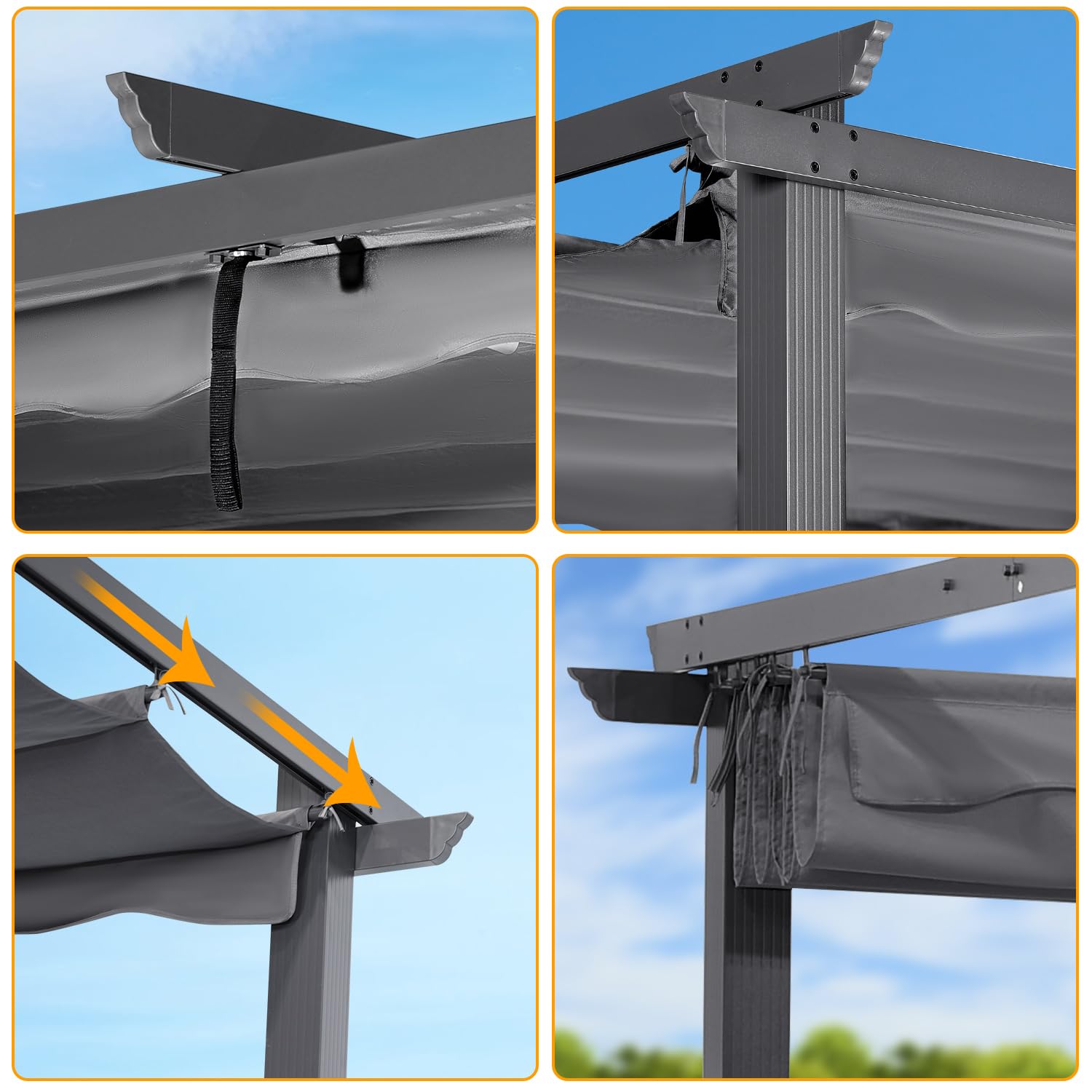 Angel Living Garten Pergola 3 x 4 m Pavillon Gartenpavillon aus Aluminium in anthrazit, Dachrohre aus Stahl, Verstellbares Dach aus Polyester Grau