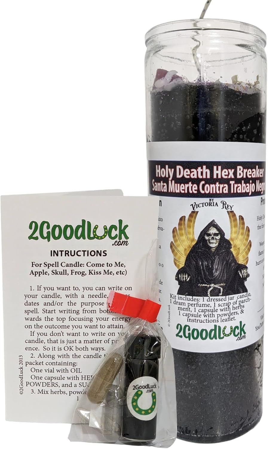Victoria Rey Holy Death Hex Breaker Dressed Candle Kit - Kit Santa Muerte Contra Trabajo Negro