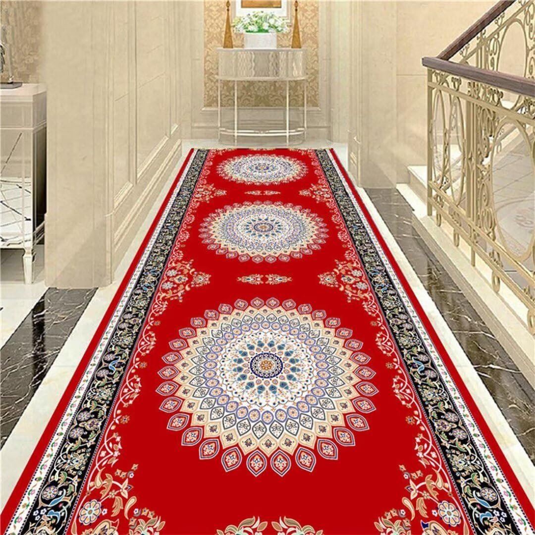 Tapis de salon rouge 140x200cm antidérapant à motif floral classique pour chambre