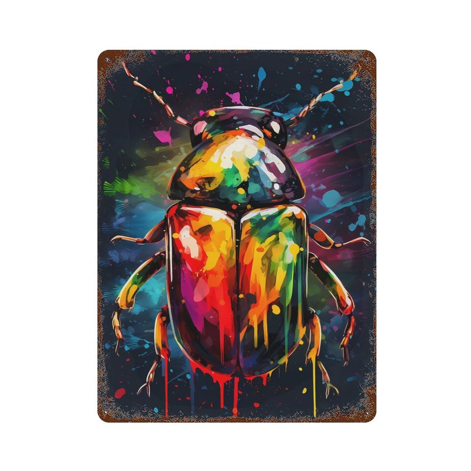 Garage Style Colorful Bug With Drips Aged Metal Wall Plaque 15.7"x11.8", Vintage Wall Decor for Bar And Workshop