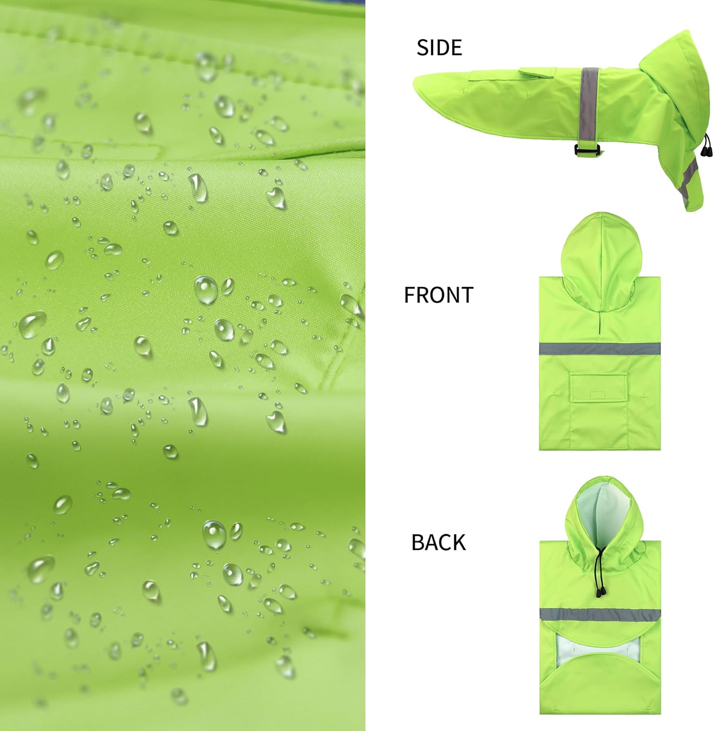NACOCO Large Dog Raincoat Adjustable - Pet Water Proof Clothes Lightweight Rain Jacket Poncho Hoodies with Strip Reflective (XXL, Green) 2X-Large (Pack of 1) Green