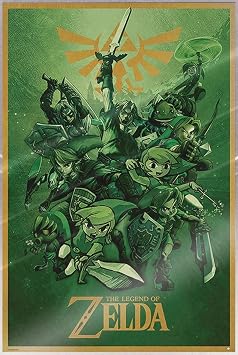 The Legend Of Zelda - Gaming Poster Link Evolution Montage Size 24" x 36" Laminated Poster