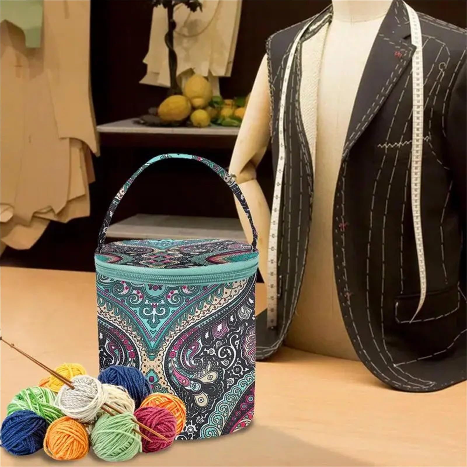 Cestino Cucito Cestino portaoggetti Ferri da maglia Tote organizer for filati Borsa rotonda for uncinetto Accessori for strumenti for cucire artigianali fai-da-te