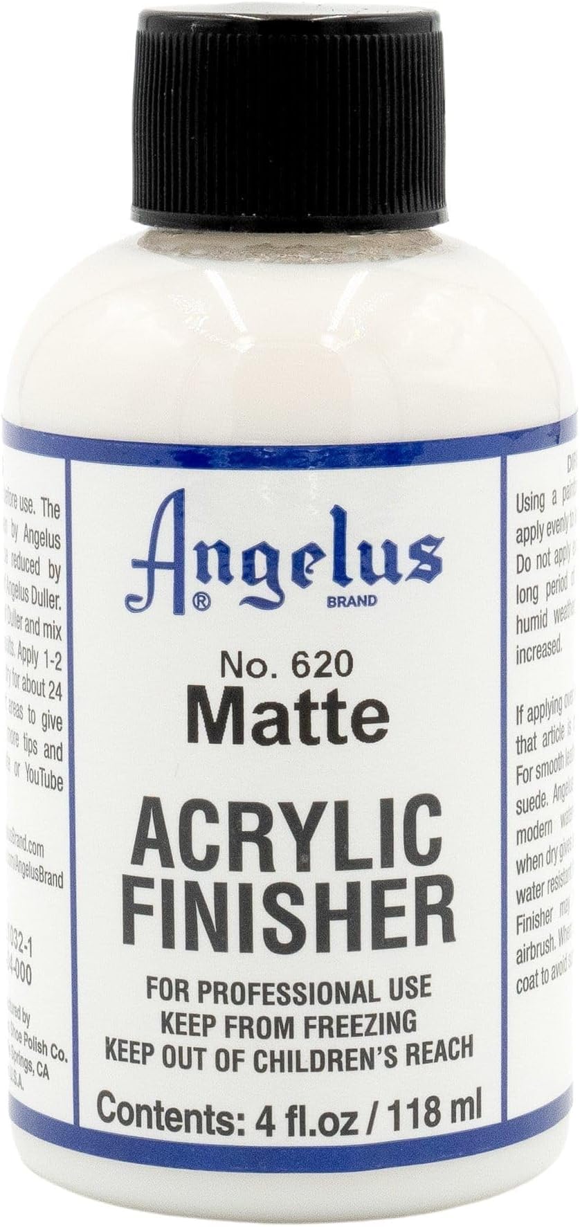 Angelus Matte Acrylic Finisher 4 fl oz – Flexible Clear Coat for Leather Shoes, Bags, Jackets & Accessories, Matte Acrylic Sealer Varnish for Leather Craft & Restoration. No. 620