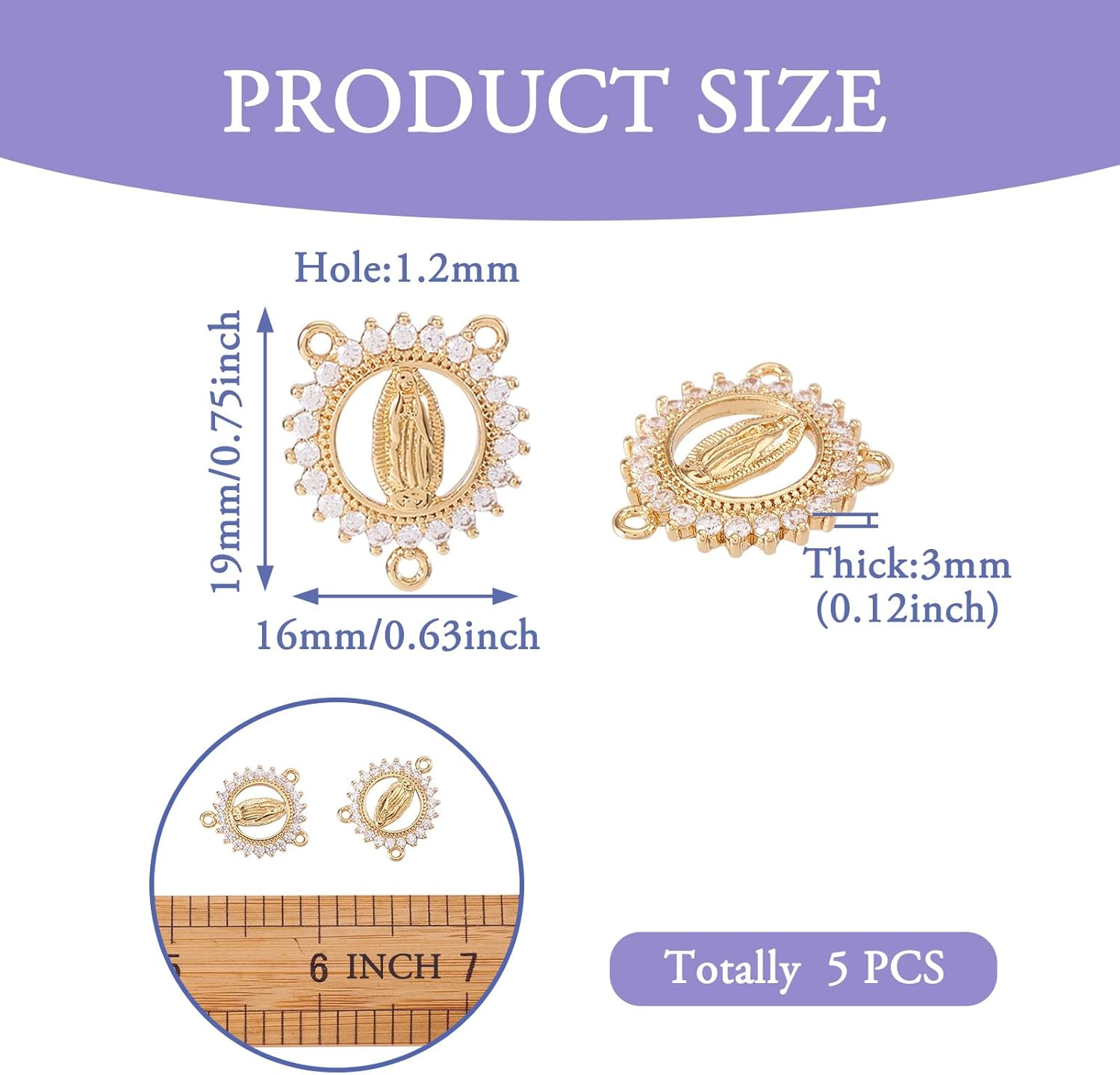 Elecrelive 5Pcs Rosary Charms Rhinestone Link Center Miraculous Medal Easter Vintage Pendants Golden Chandelier Component Charms Religious Pendants for Jewelry Necklace Earrings Craft - Image 5