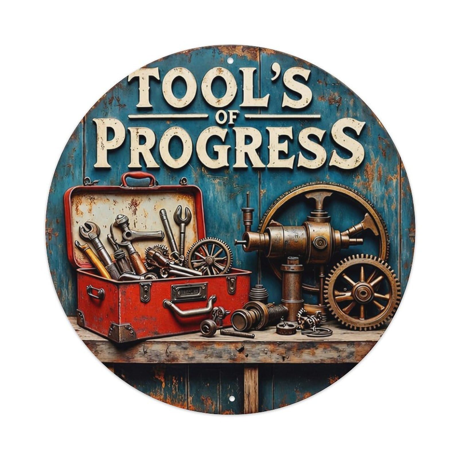 Tools Of Progress Vintage Steampunk Design Tin Sign Metal Poster Vintage Metal Signs for Home Man Cave Bar Cafe Kitchen laundry room Wall Decorations 8x8 inches