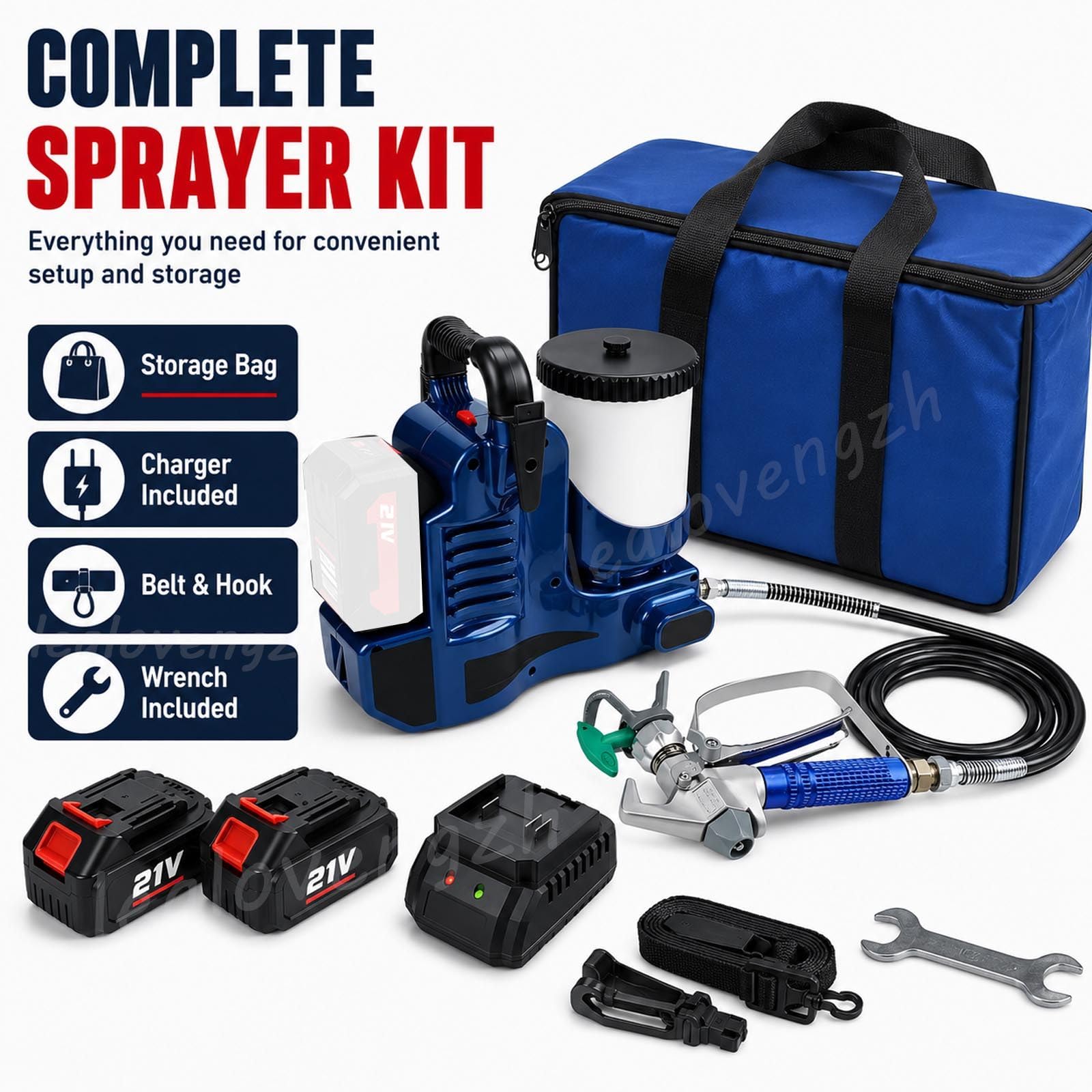 Pulverizador Airless de Alta Presión 550W, Equipo de Pintura con 2 Baterías, Cinturón, Depósito 1,2L y 6 Niveles para Reformas