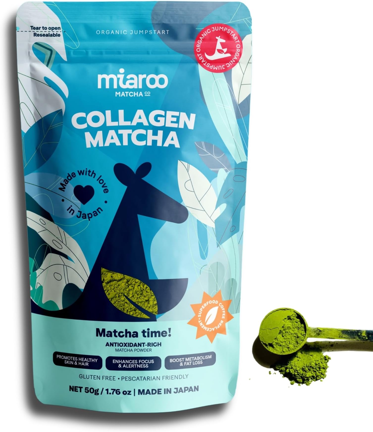 Miaroo Ceremonial Grade Matcha Green Tea Powder (50g) | Certified Organic Japanese Matcha with Collagen (Premium Wellness Blend)