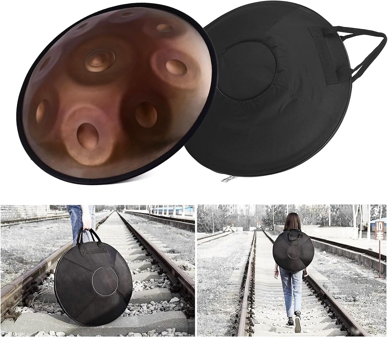 Tambor De Mano, Juegos De Tambores De Acero 22 Pulgadas 440hz/432hz Instrumentos De Percusión De Tambor De Mano con Bolsa De Transporte para Adultos Rendimiento Profesional, Gold, 22Inch 9Notes