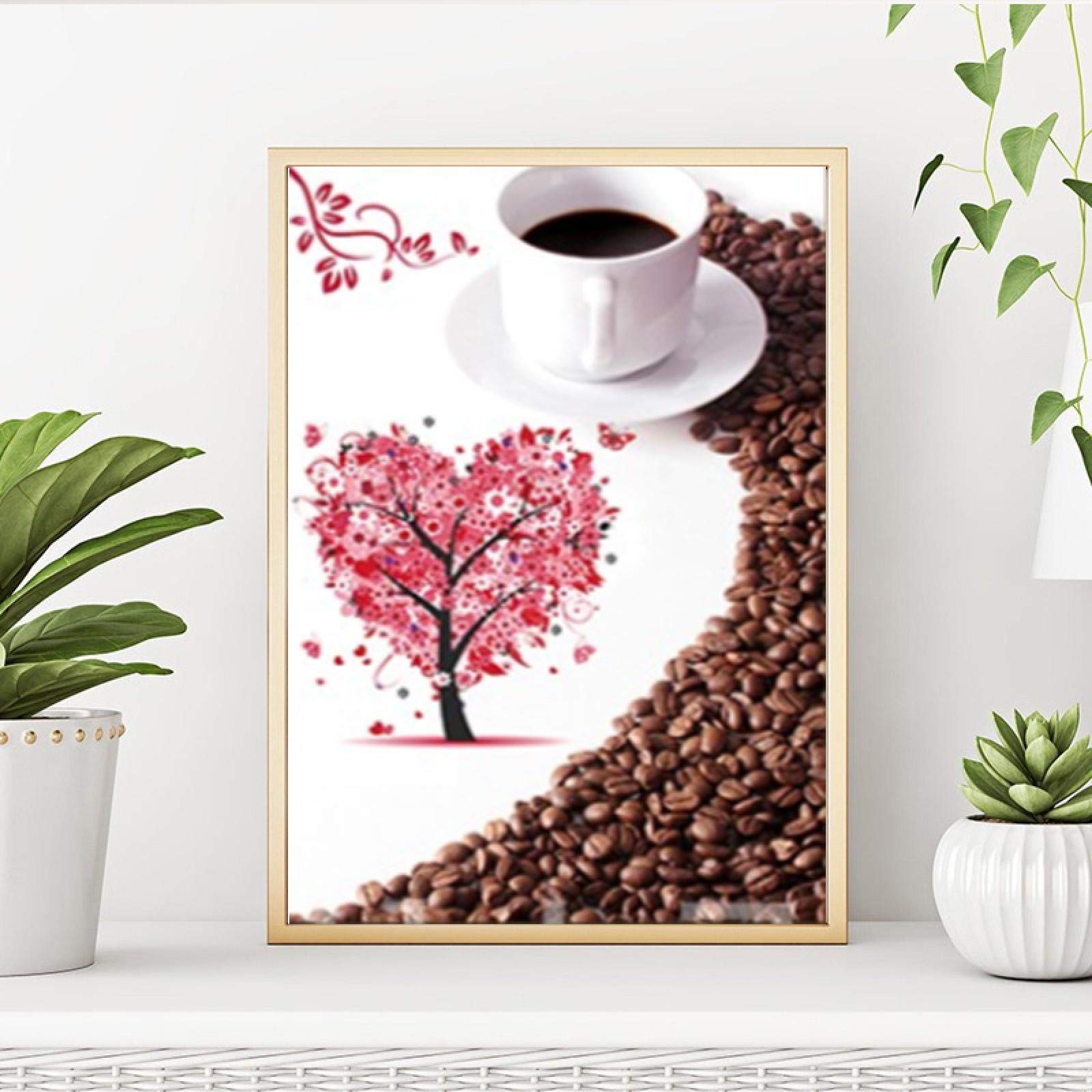 Yooyu Carteles e impresiones modernos Arte de la pared Pintura en lienzo Grano de café Corazón Cartel para la decoración del restaurante Decoración del café 60x80cm (24x32in) x2 con marco