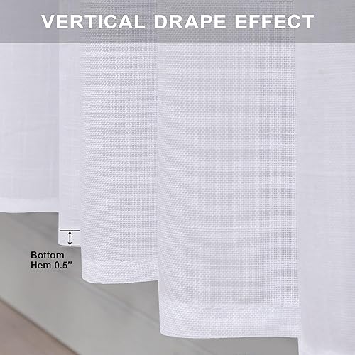 Miniatura 6 de Pitalk - Cortinas de lino blanco, 2 paneles, con presillas traseras y bolsillo para cortinero, semitraslúcidas, ligeras, algodón blanco, para