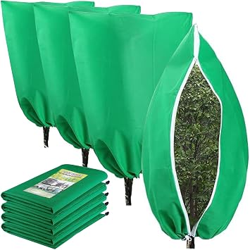 Plant Covers Freeze Protection, 4 Pack 31.547.3 Frost Cloth with Zipper Drawstring, Shrub Covers for Winter, Tree Covers Freeze Protection, Frost Blankets for Outdoor Plants Tree Potted, Green