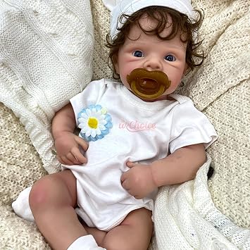 19 inch Girl Open Mouth Full Body Silicone Baby Dolls with Hair and Open Eyes, Lifelike Reborn Babies Anatomically Correct Newborn
