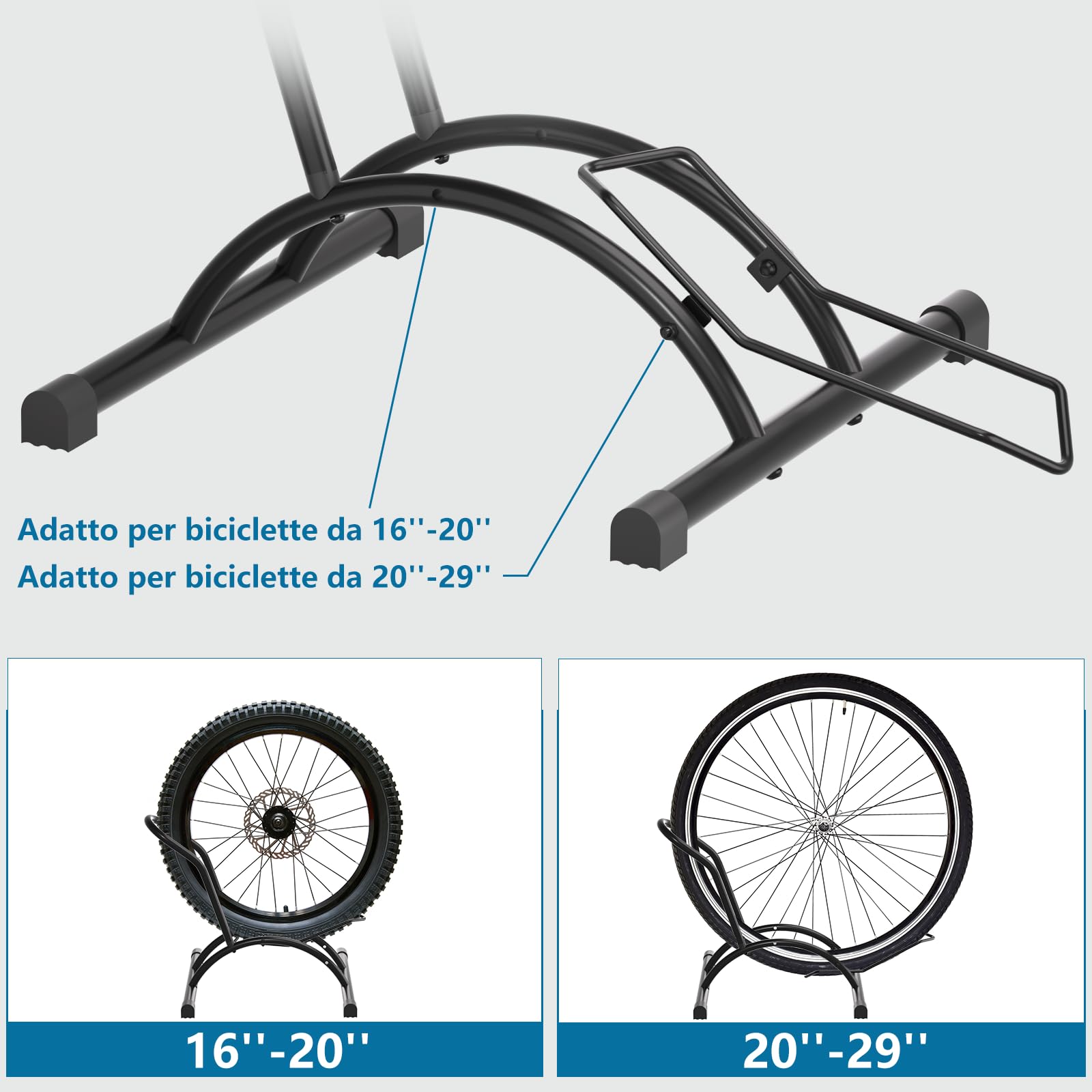 Urban Deco Rastrelliera per Biciclette Porta Bici da Terra Cavalletto Bici Supporto Biciclette da 16-29 Pollici Bici