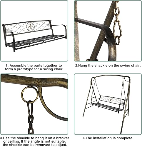 Miniatura 4 de RedSwing Columpio para porche colgante al aire libre para 2 personas, columpio de banco de acero resistente con cadenas resistentes, silla oscilante