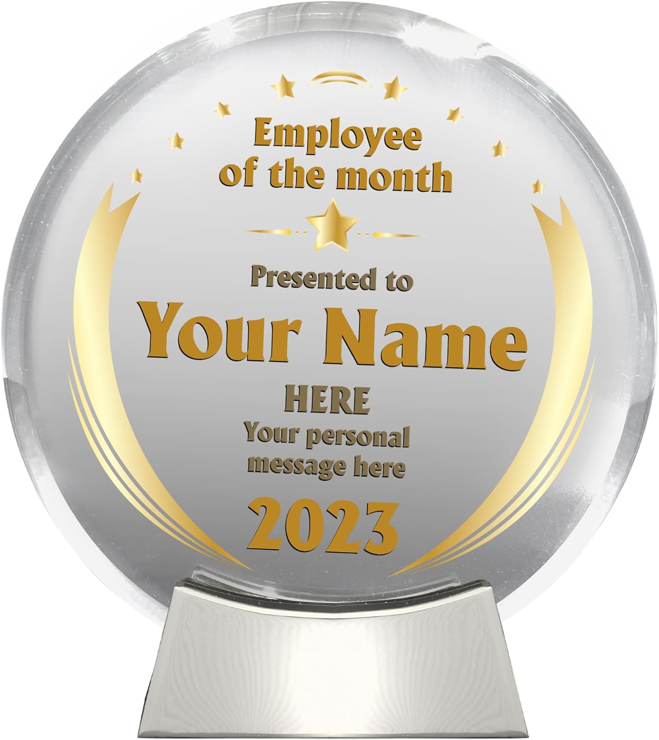 Personalized Round Platinum Glass Plaque, Personalized Plaque as Awards and Trophies, Glass Awards Plaques as Retirement Plaque and Employee of the Month Plaque, Leadership Gifts, 6 1/4" Variation (Design 6)